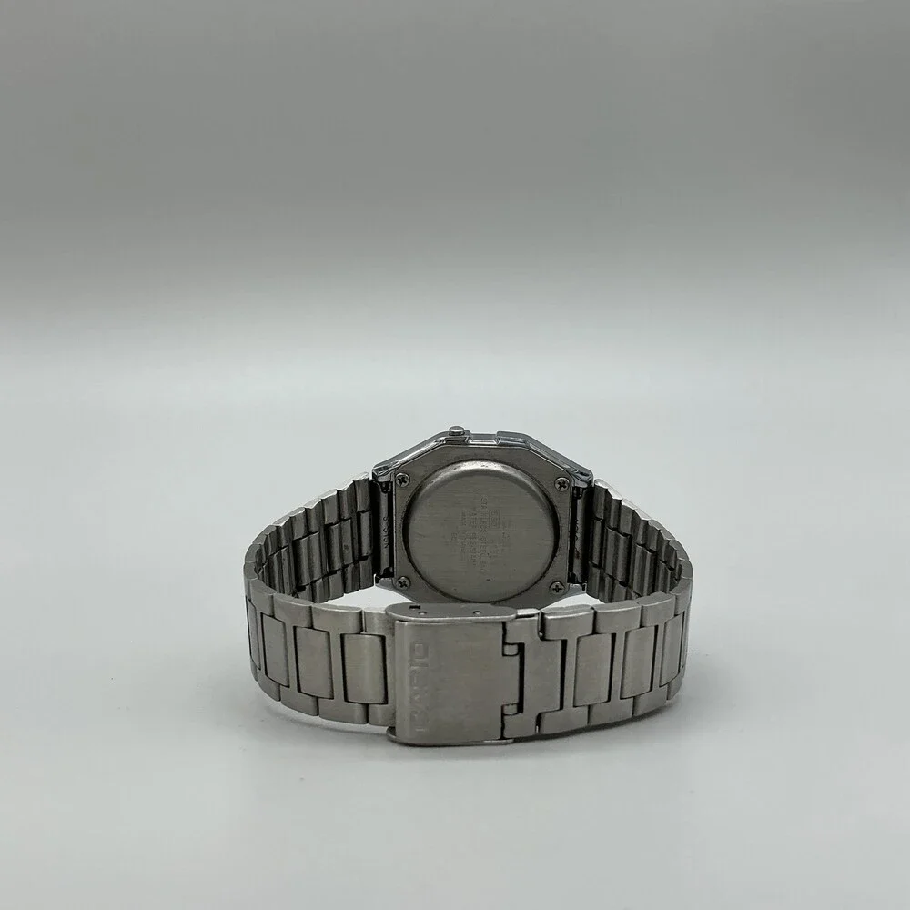 Casio A158W Alarm Chrono Mens Watch 33mm Digital Gray Stainless Bracelet